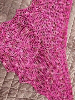 Bright Pink Open-Knit Women's Crocheted Shawl